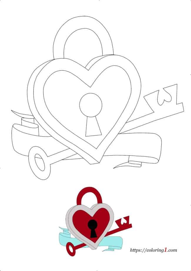 Key To My Heart printable coloring page for kids
