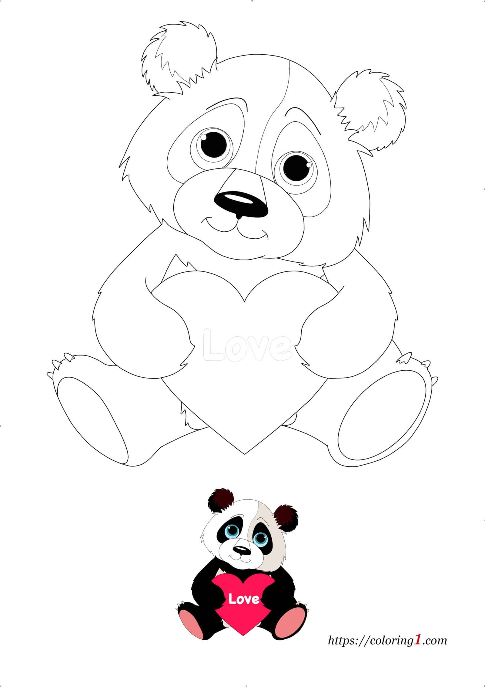 Panda with Heart cute coloring book page