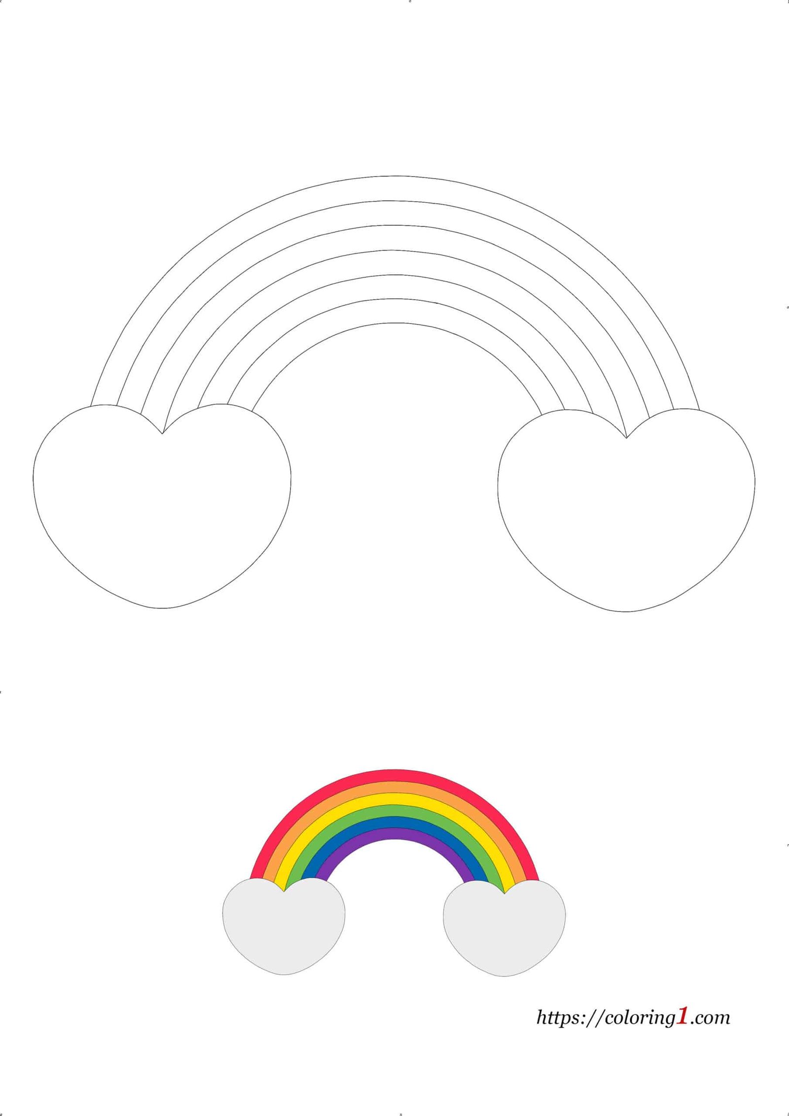 Rainbow and Cloud Hearts coloring page for boys and girls