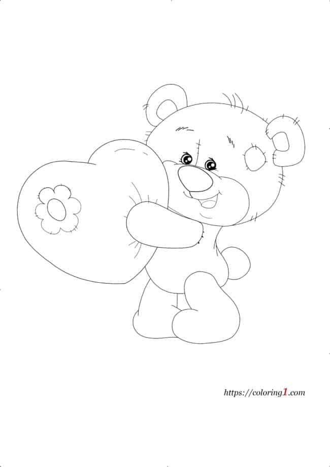 Teddybeer met hart kleurplaat