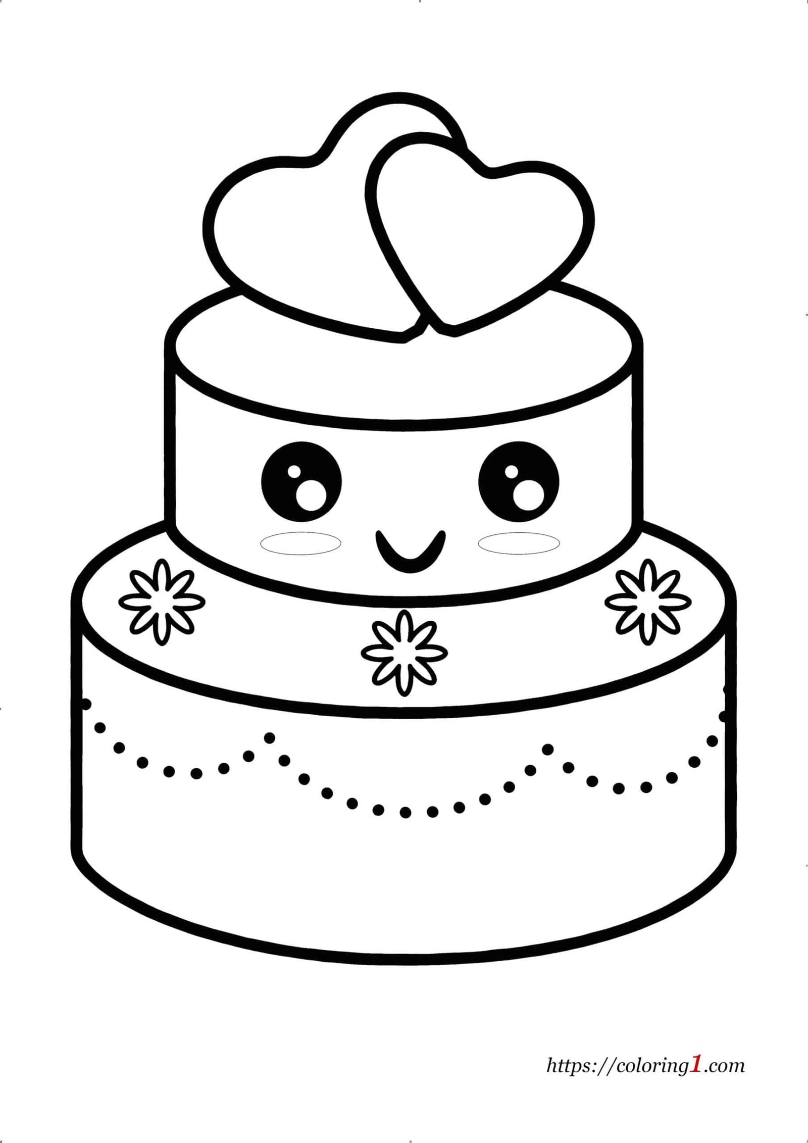 Coloriage Gâteau de Mariage avec des Coeurs