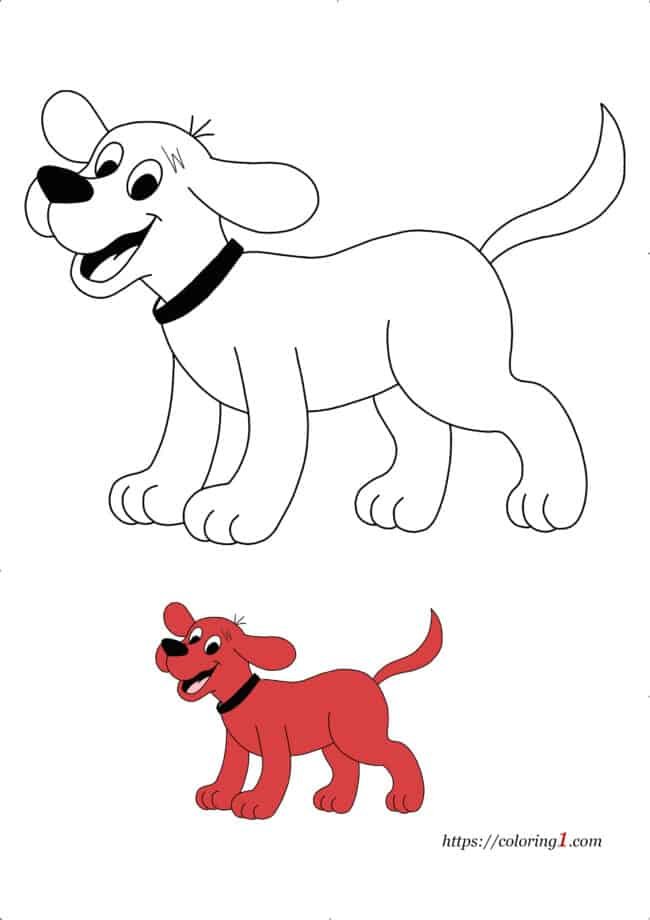 Clifford De Grote Rode Hond kleurplaat met voorbeeld hoe te kleuren