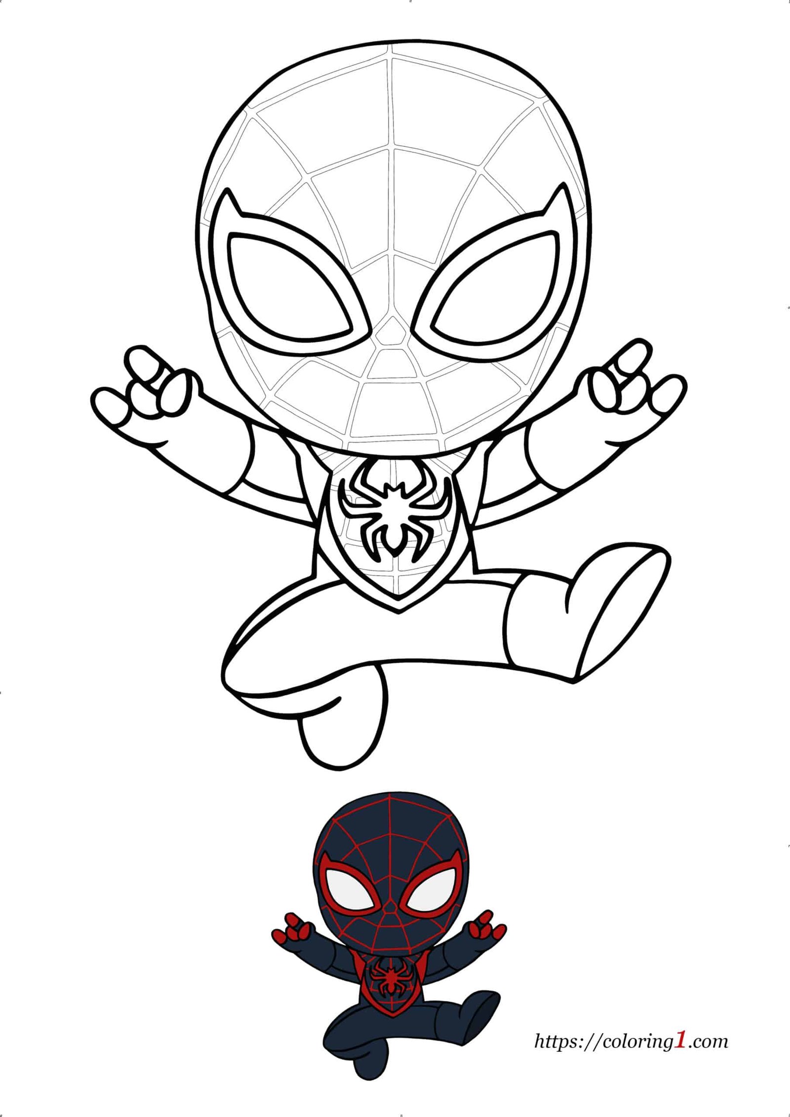 Leuke Miles Morales Spiderman kleurplaat om uit te printen voor kinderen
