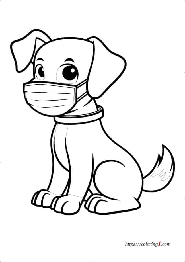 Dog Wearing Face Mask coloring page