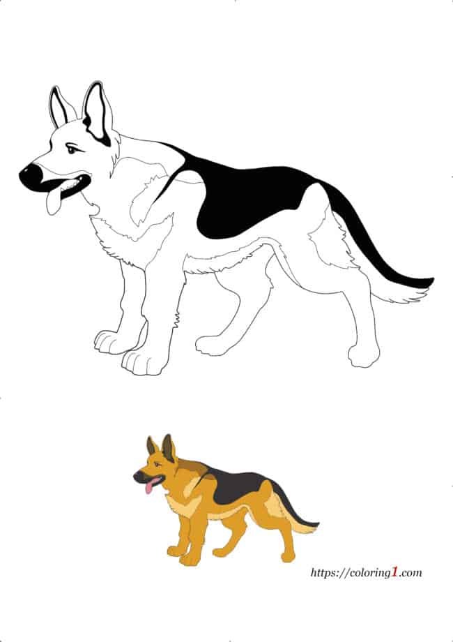 German Shepherd Dog Breed coloring book page to print for adults and kids