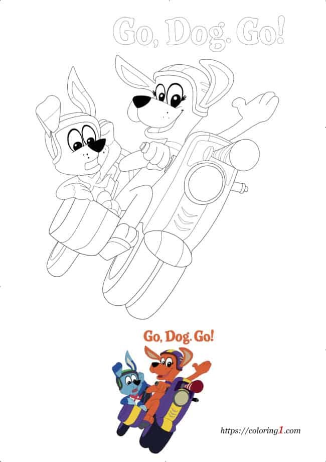 Go Dog Go gratis afdrukbare kleurplaat voor kinderen