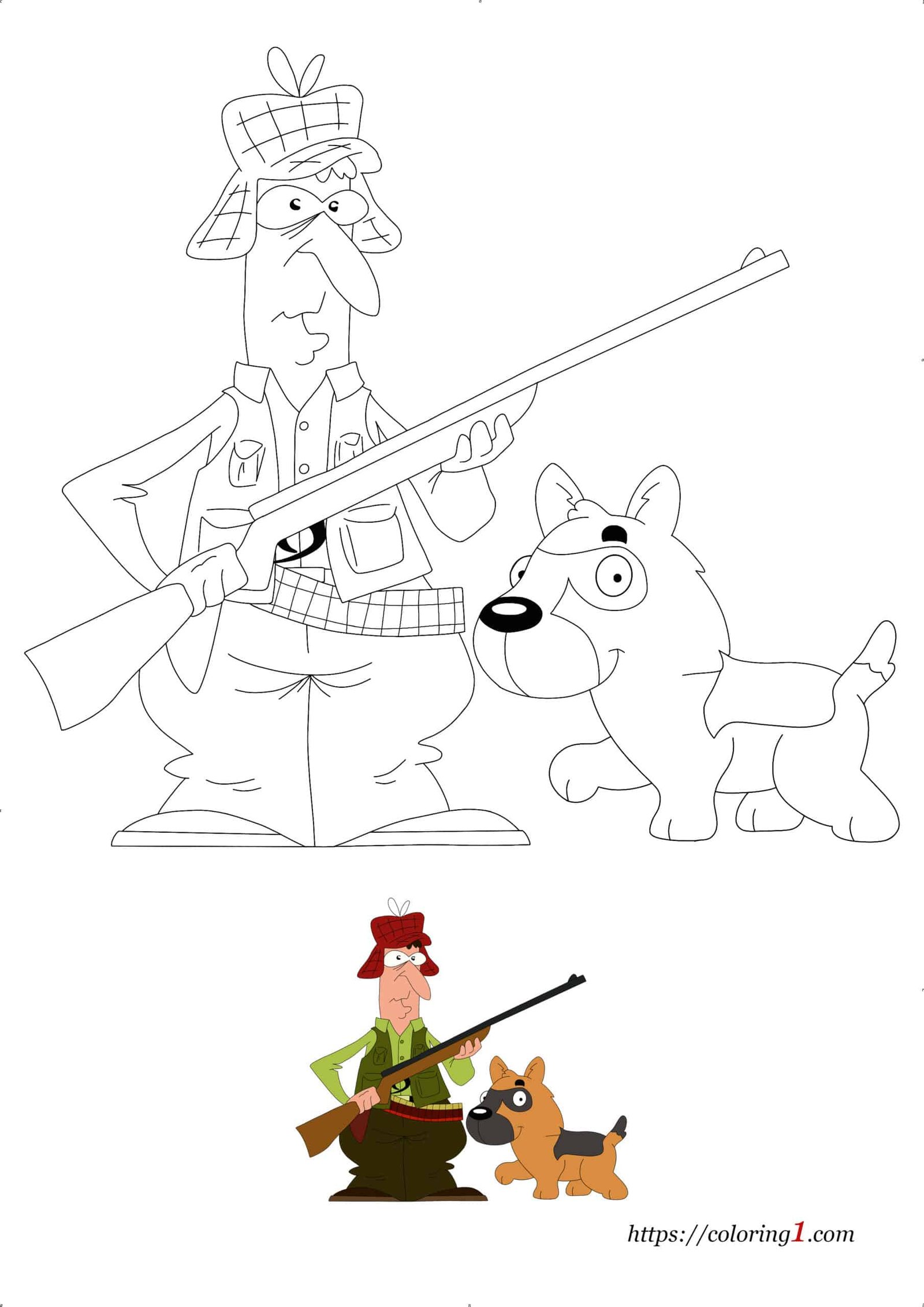Hunter with Hunting Dog coloring page for boys and girls