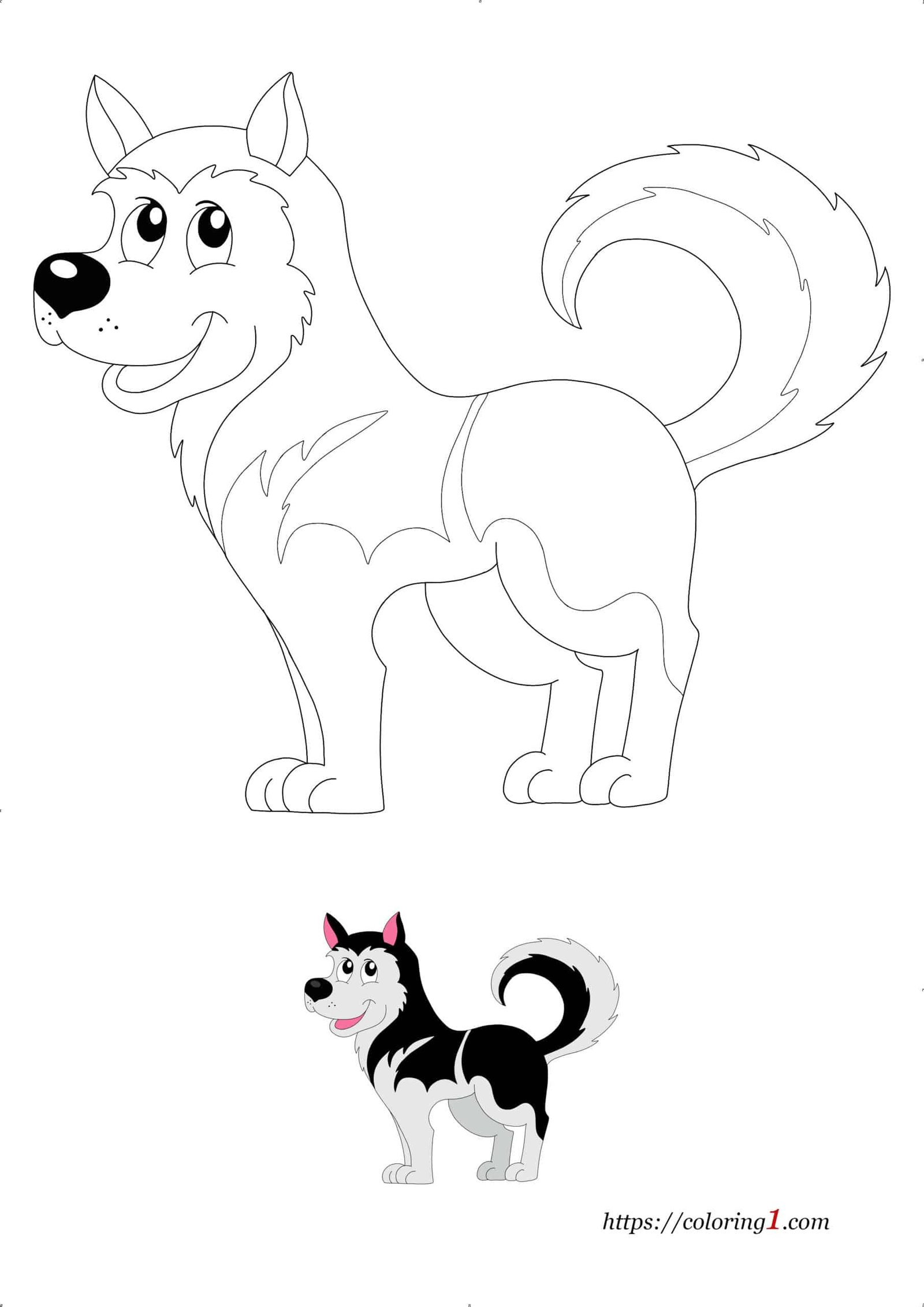 Husky honden ras gratis afdrukbare kleurplaat met voorbeeld