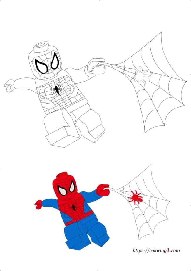 Lego Spiderman with spider coloring page for boys and girls jpg