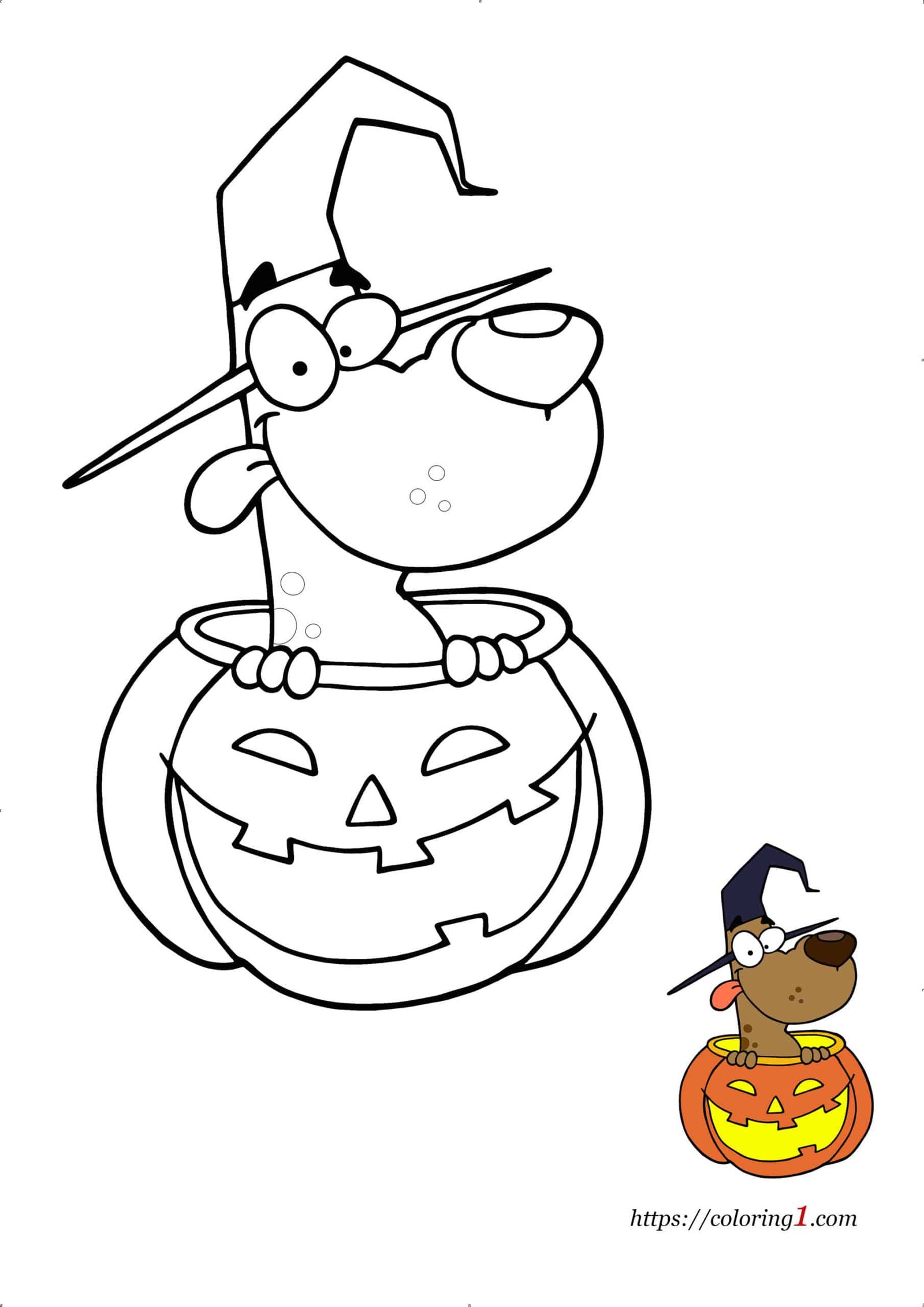 Magic Halloween Dog coloring page to print with sample