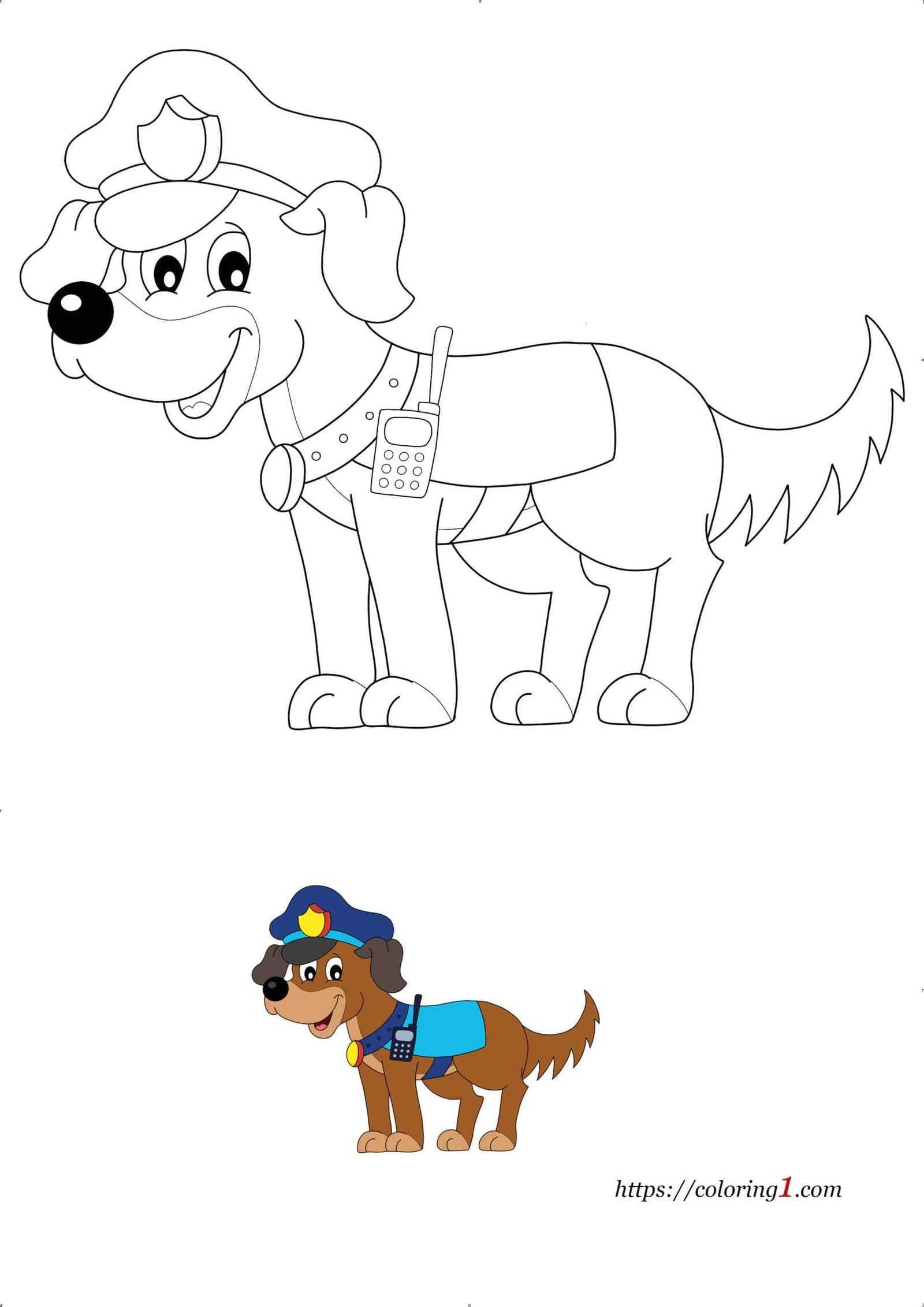 Police Dog colouring page for kids to print online