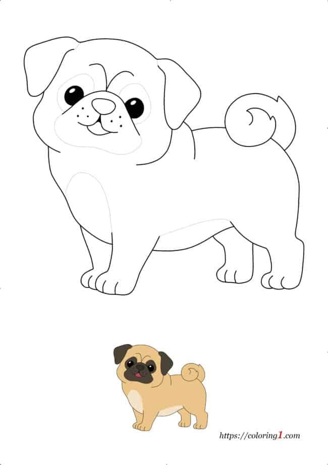 Pug Dog free printable coloring page with sample how to color