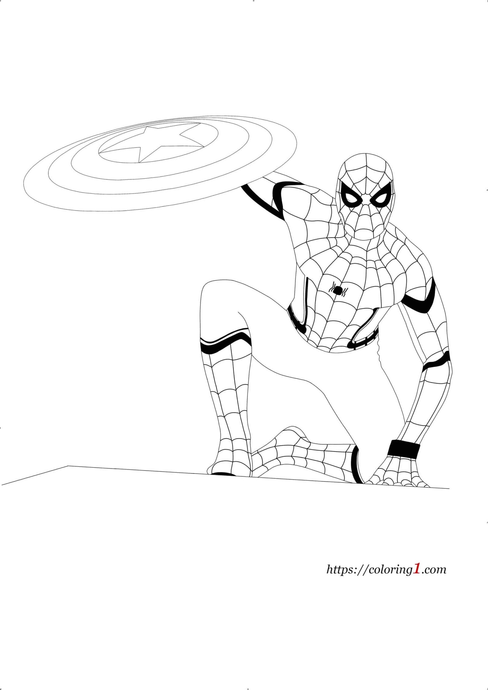 Spiderman with Captain America's Shield coloring page