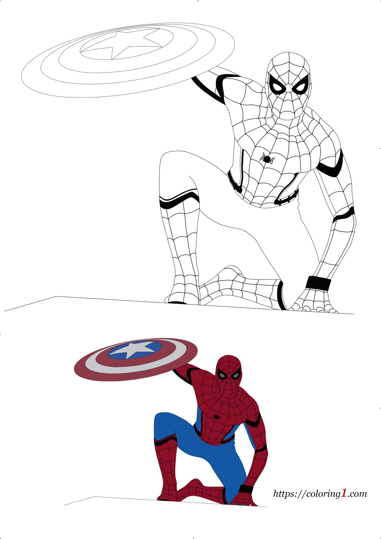 Spiderman with Captain America's Shield Coloring Pages - 2 Free ...