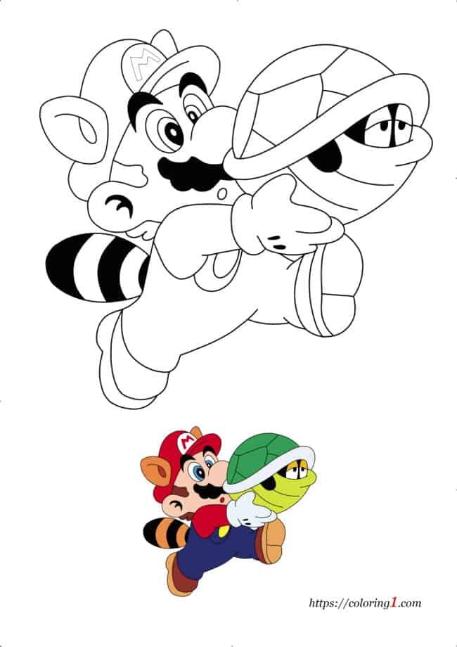 Mario en Koopa afdrukbare kleurplaat met voorbeeld hoe te kleuren