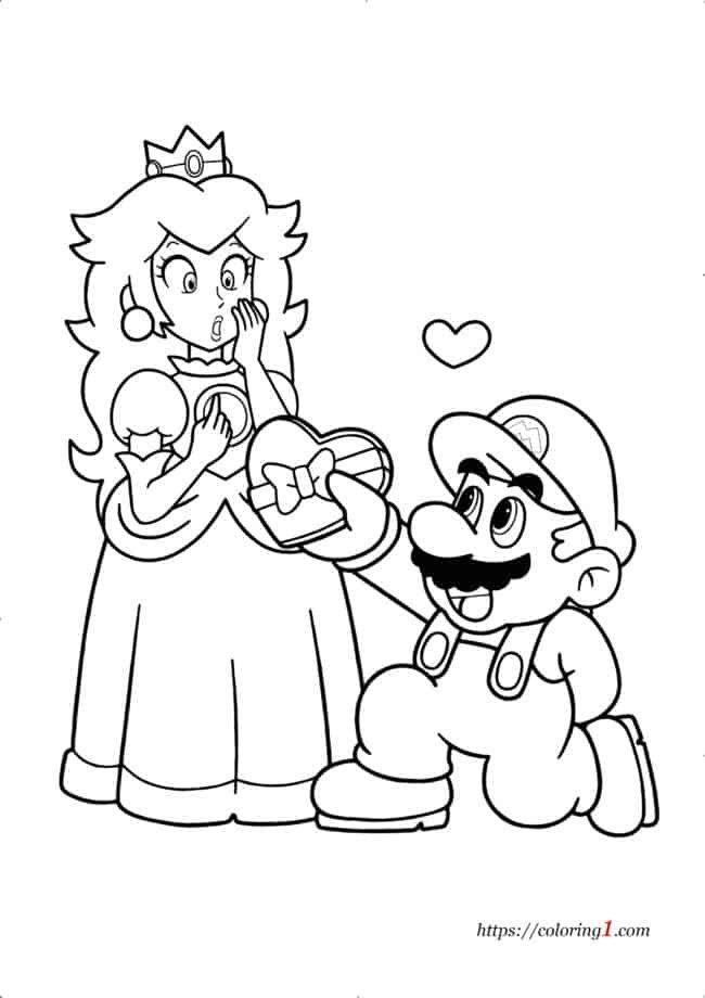 Kleurplaat Mario En Peach