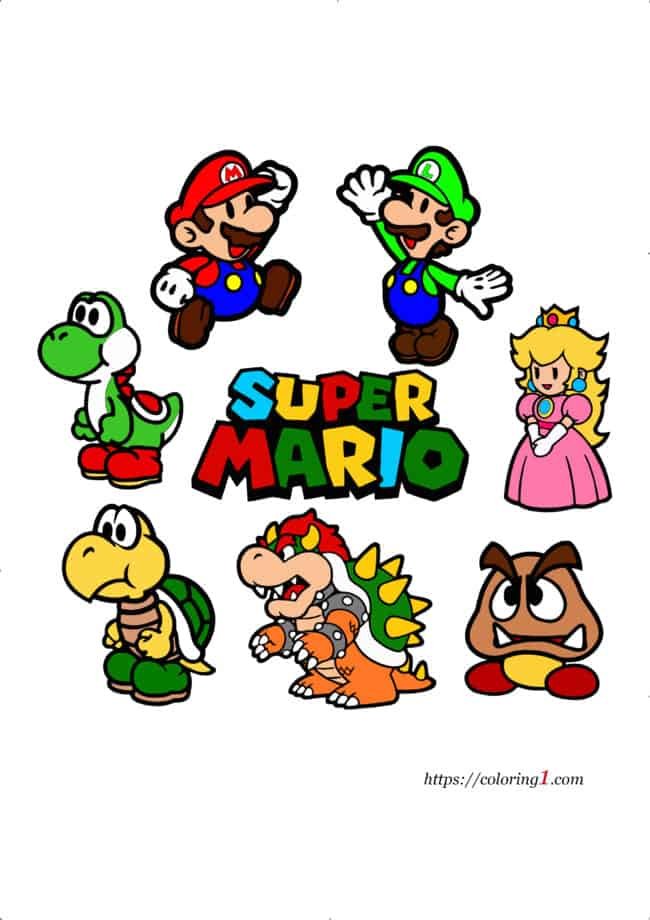 Mario Characters picture to preview how to color