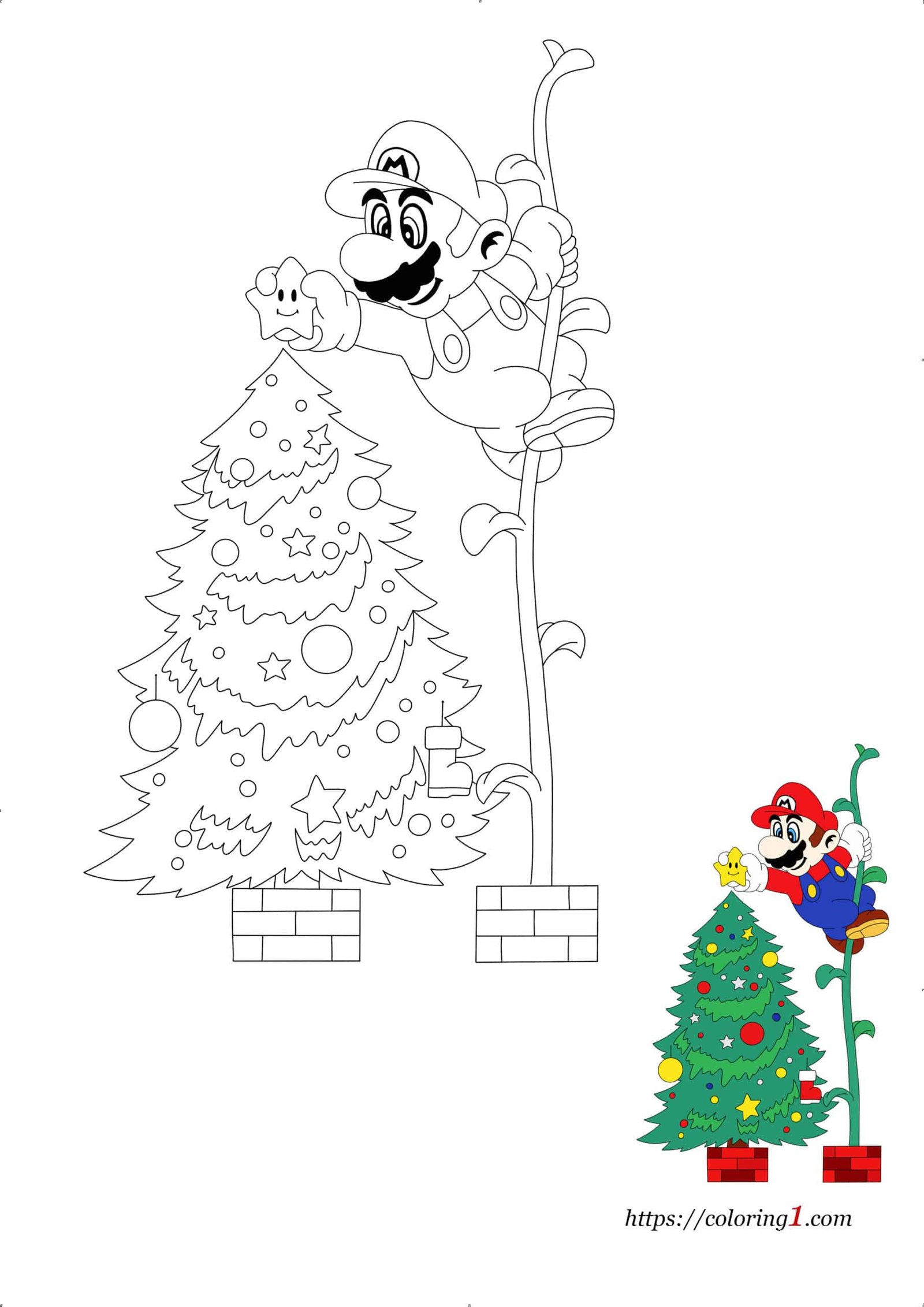 Mario Christmas Tree coloring book page to print online