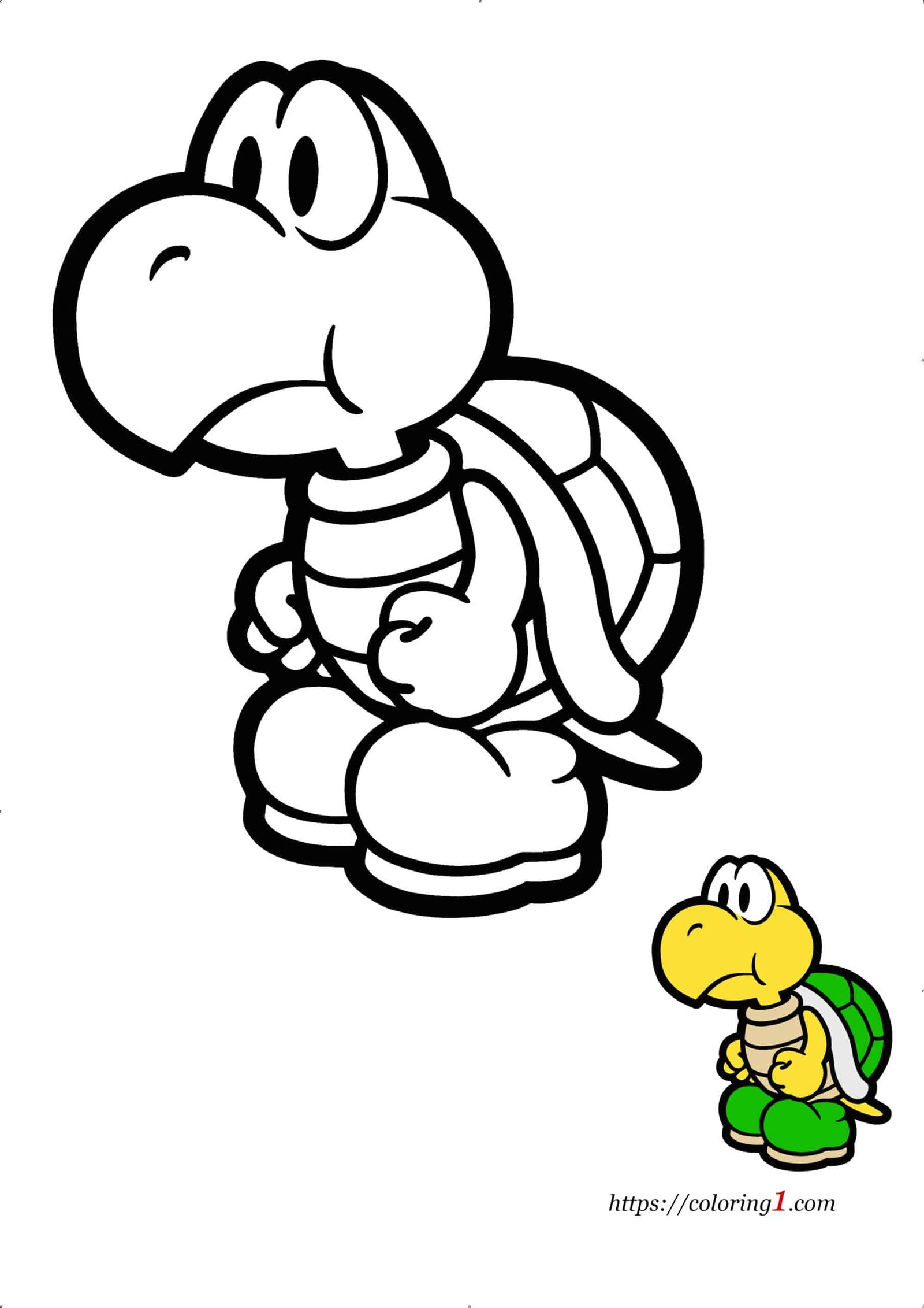 Mario Turtle Koopa Troopa coloring page for kids with sample