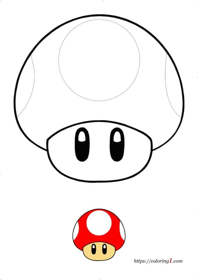 Mario Mushroom Toad coloring page with sample how to color