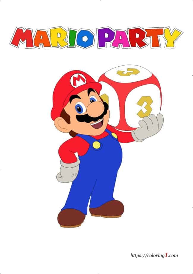 Mario Party free online coloring page to print for children