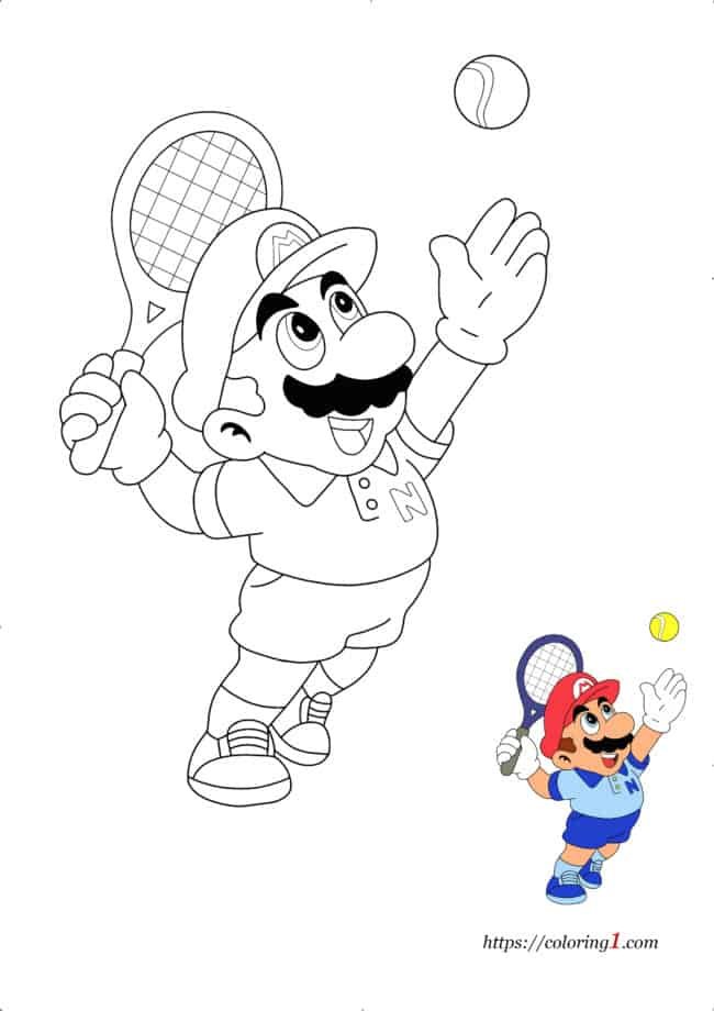 Mario Tennis gratis afdrukbare kleurboekpagina voor kinderen