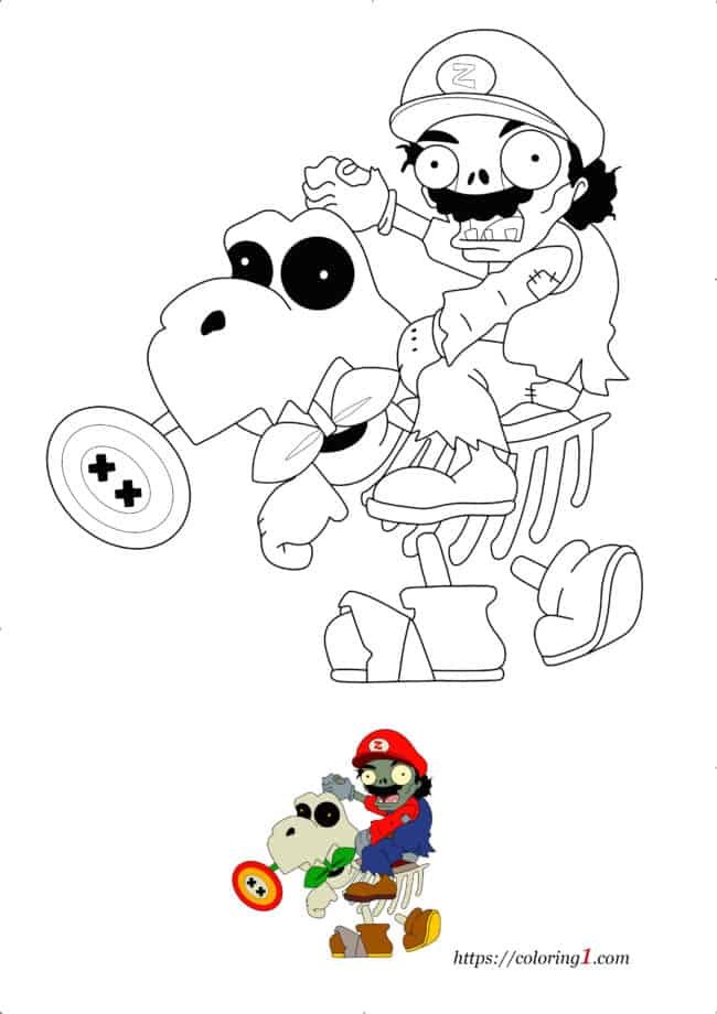 Mario Zombie free printable coloring page for kids and adults