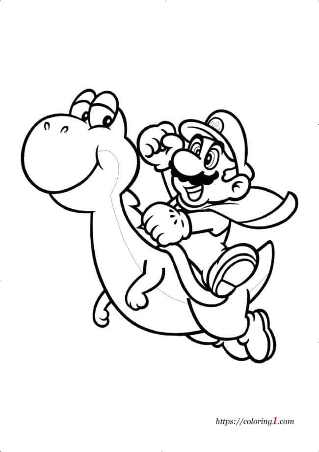 Kleurplaat Mario En Yoshi