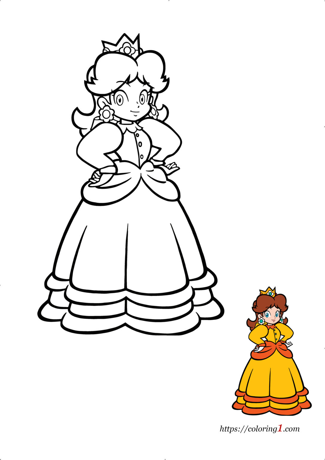 Princess Daisy From Super Mario Coloring Pages - 2 Free Coloring Sheets