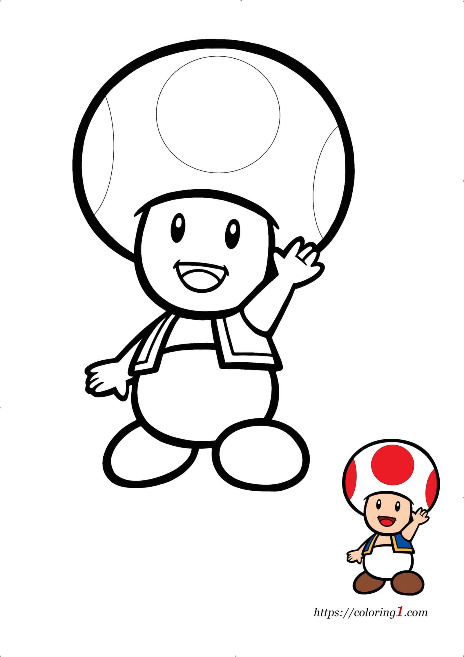 Toad Mario gratis afdrukbare kleurplaat voor kinderen