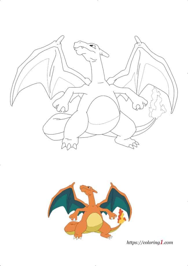Pokemon Charizard coloring page to print for adults teens and kids