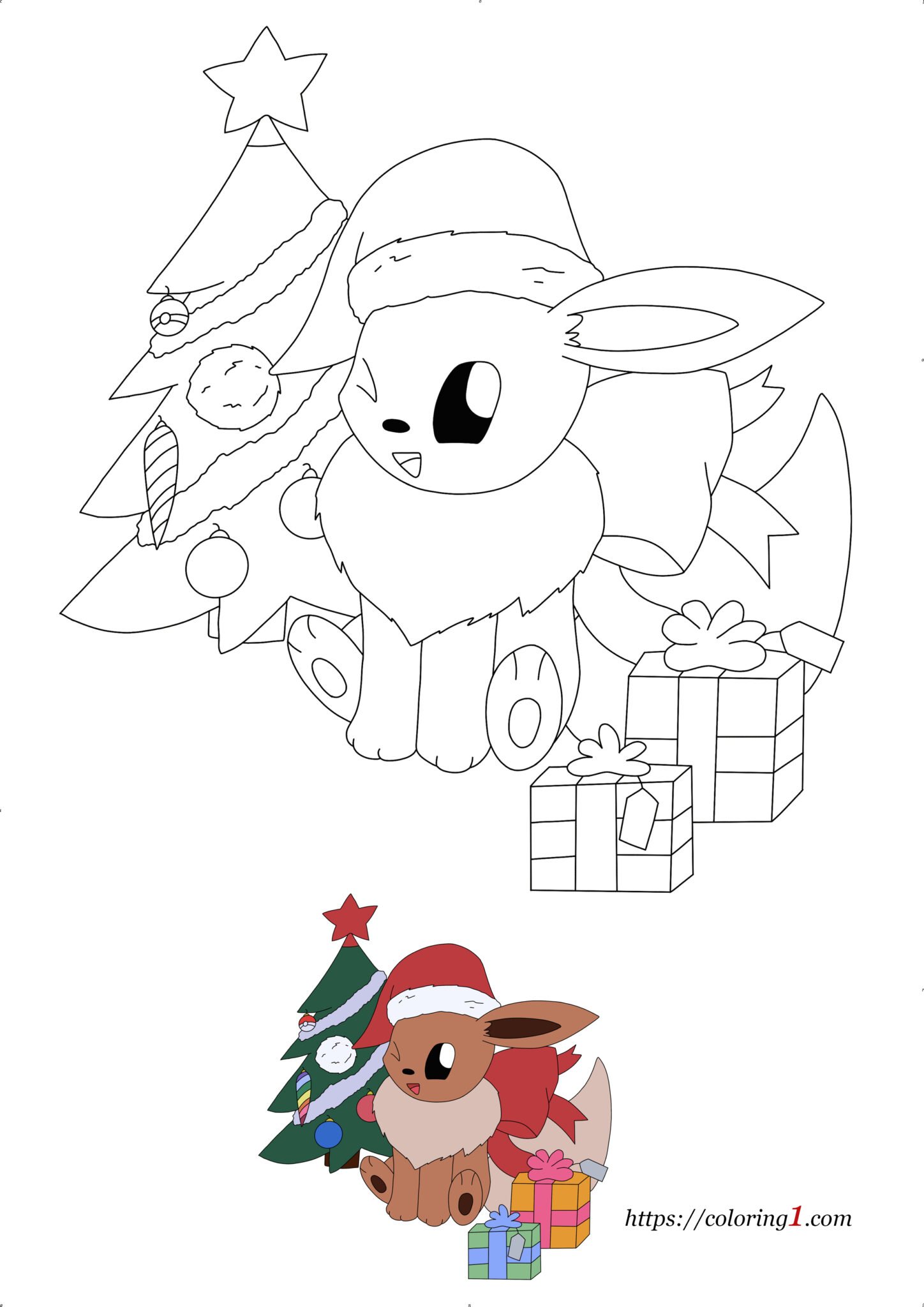 Pokemon Eevee Christmas Coloring Pages  2 Free Coloring Sheets (2021)