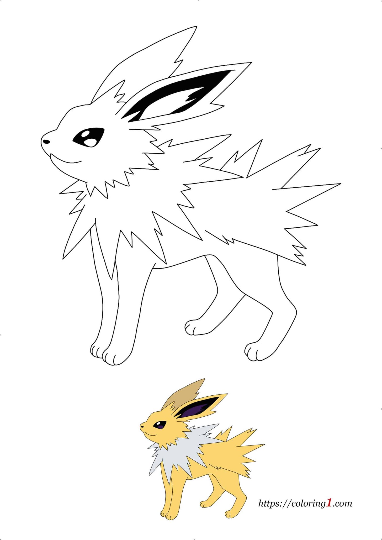 Pokemon Eevee Evolutions Jolteon printable coloring page for kids with sample