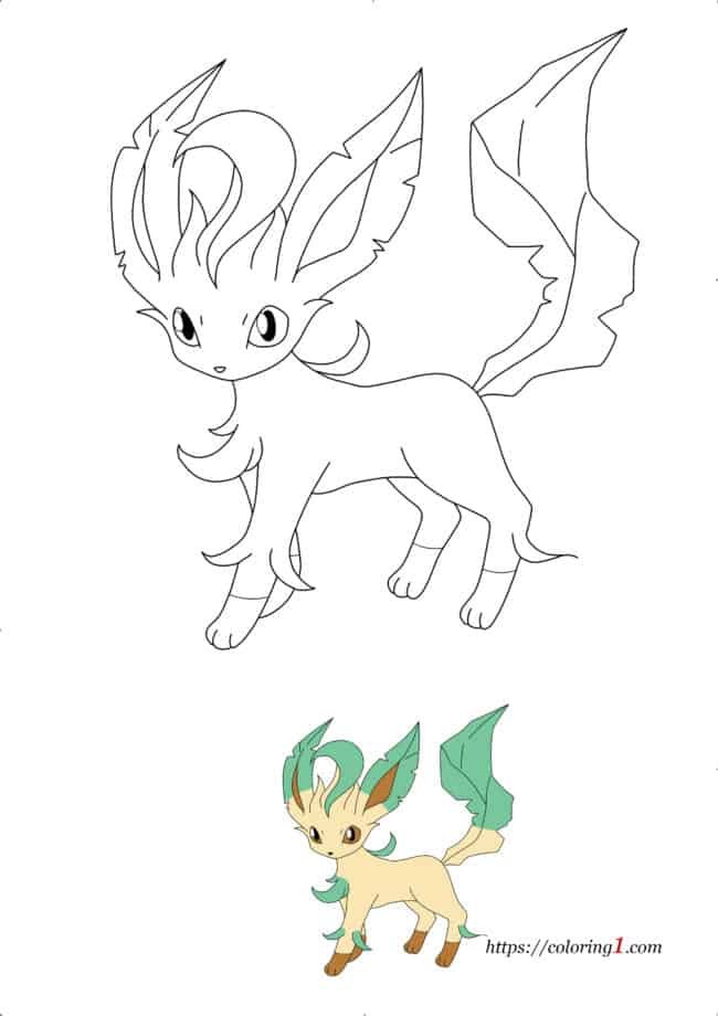 Pokemon Eevee Evolutions Leafeon coloring page pdf to print for kids