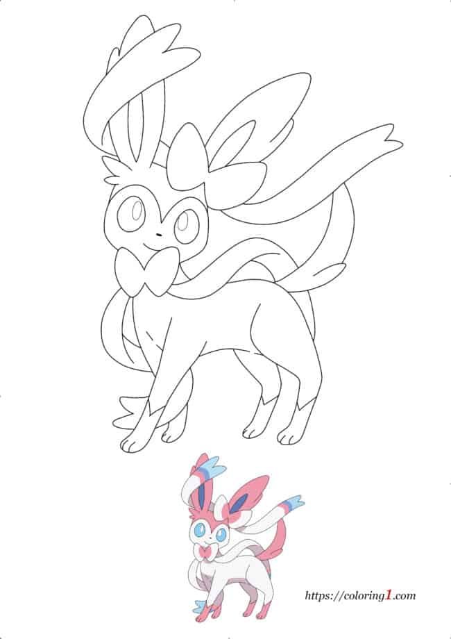 Pokemon Eevee Evolutions Sylveon coloring sheet with sample