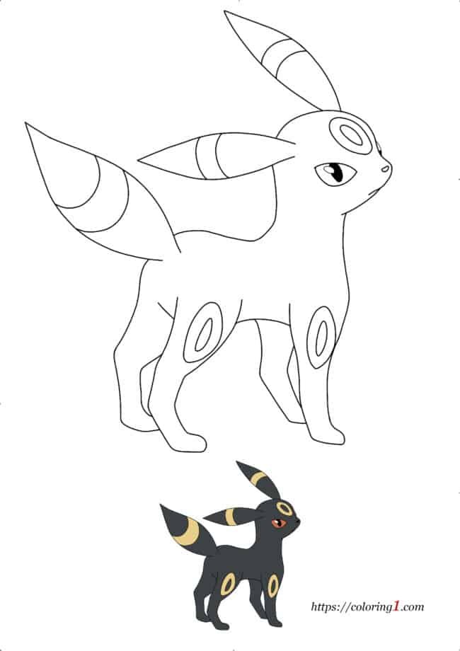 Pokemon Eevee Evolutions Umbreon free coloring page to print for girls and boys