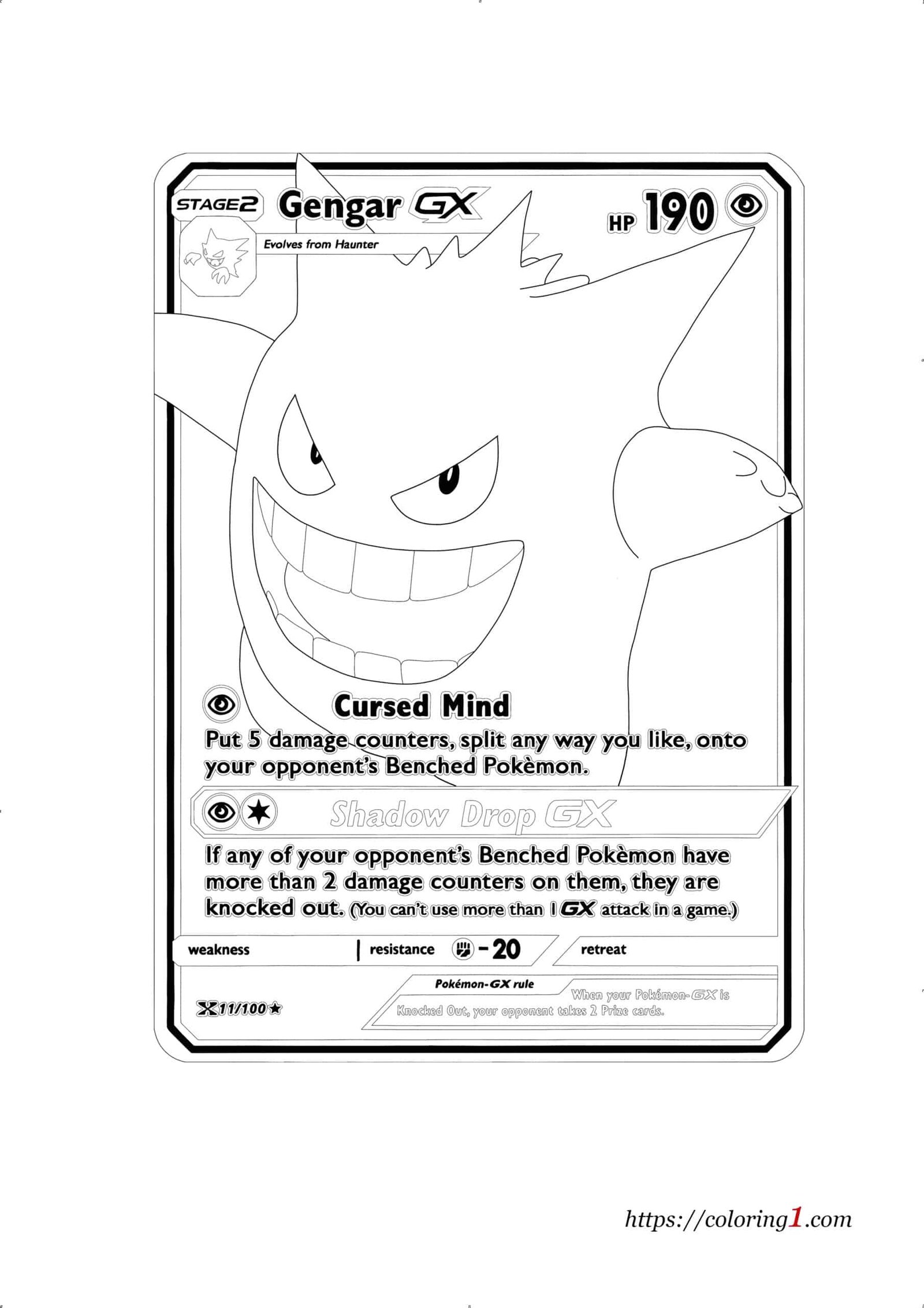 Pokemon Gengar Cards GX kleurplaat om uit te printen