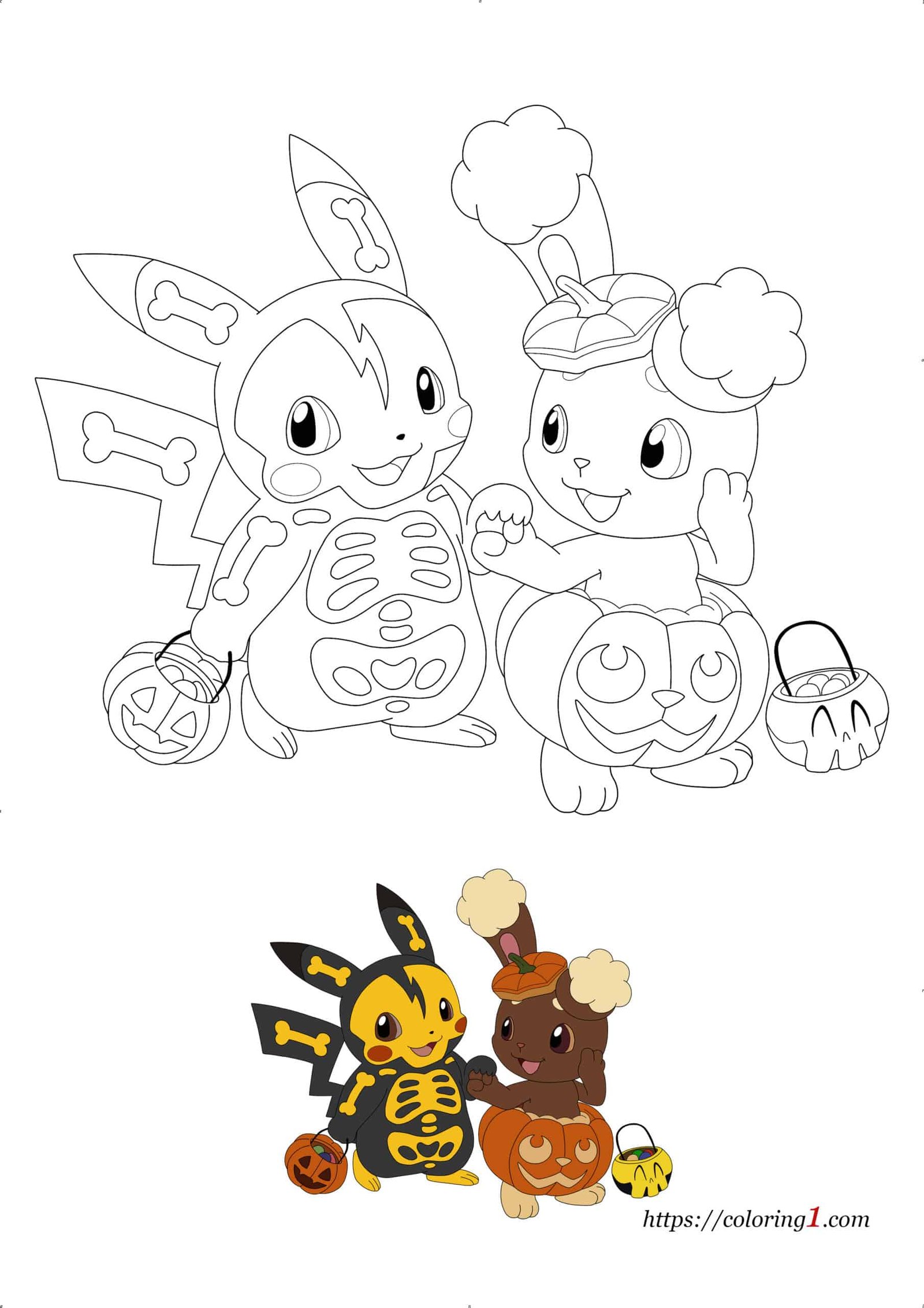 Pokemon Halloween free online coloring book page to print for kids and adults