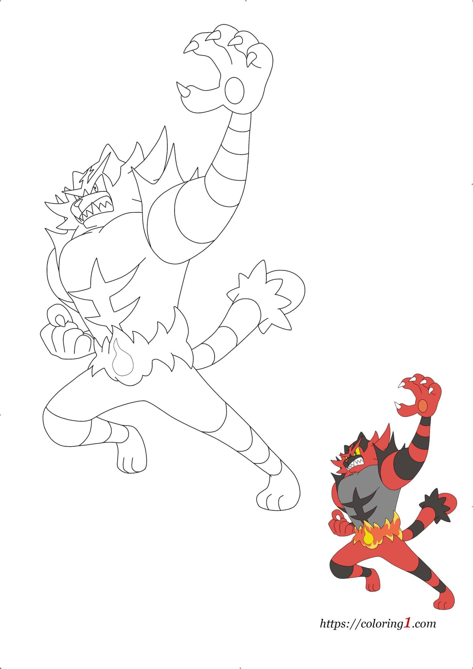 Pokemon Incineroar free printable coloring page for kids and adults