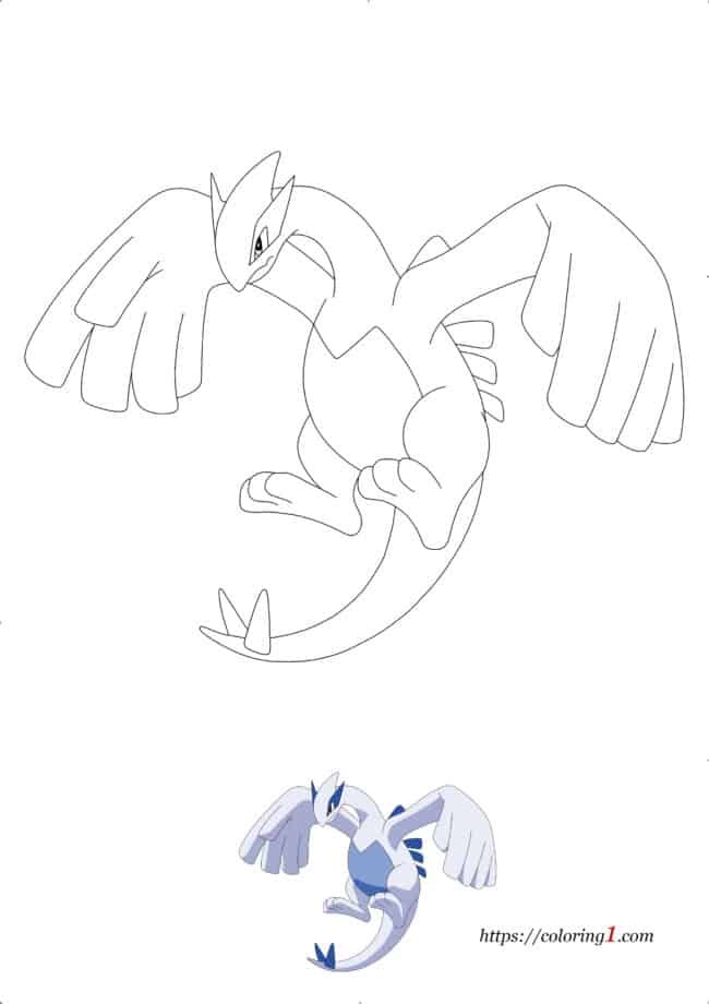 Legendary Pokemon Lugia coloring picture to print with preview how to color