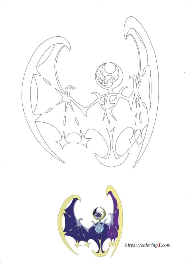 Pokemon Lunala free coloring page image for boys and girls with sample