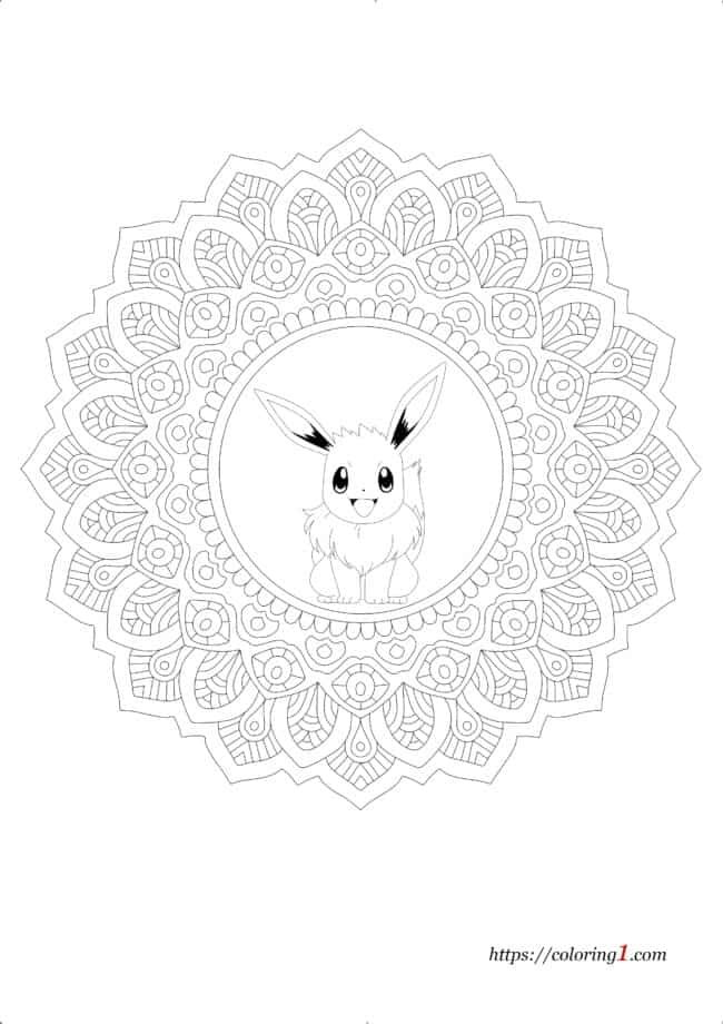 Pokemon Mandala Eevee coloring page to print for free