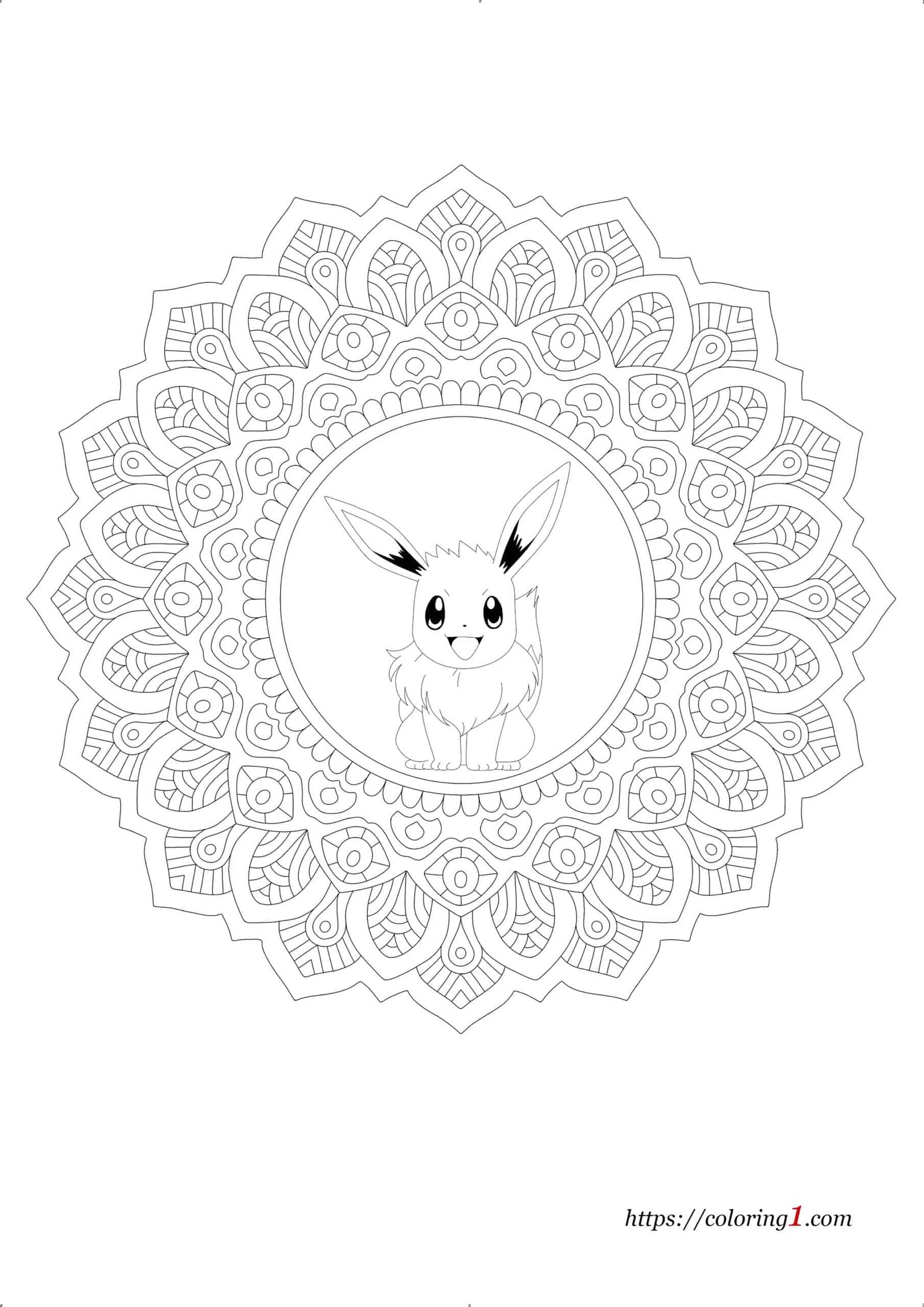 Pokemon Mandala Eevee kleurplaat om gratis uit te printen