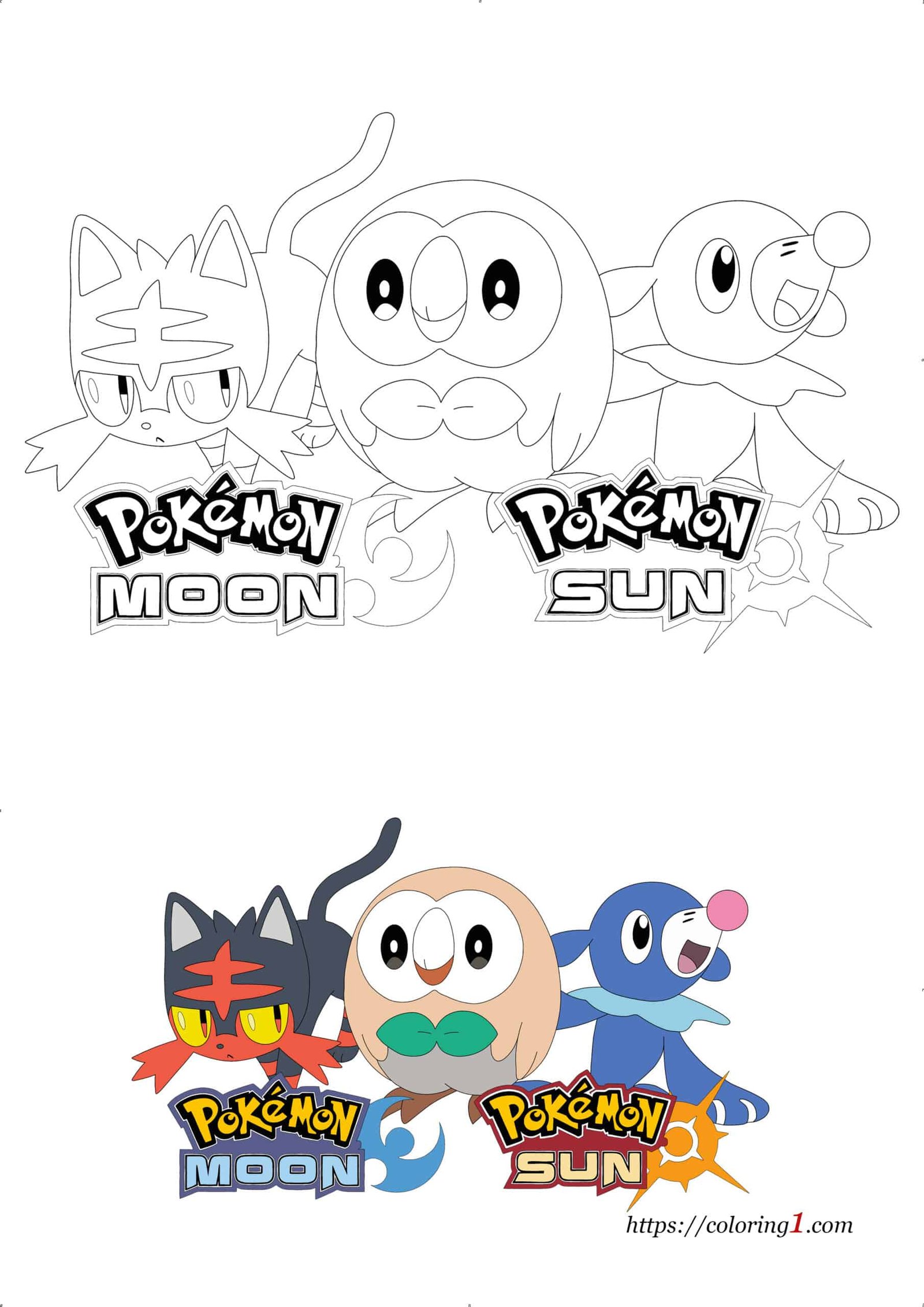 Pokemon Sun en Moon printbare kleurplaat pdf