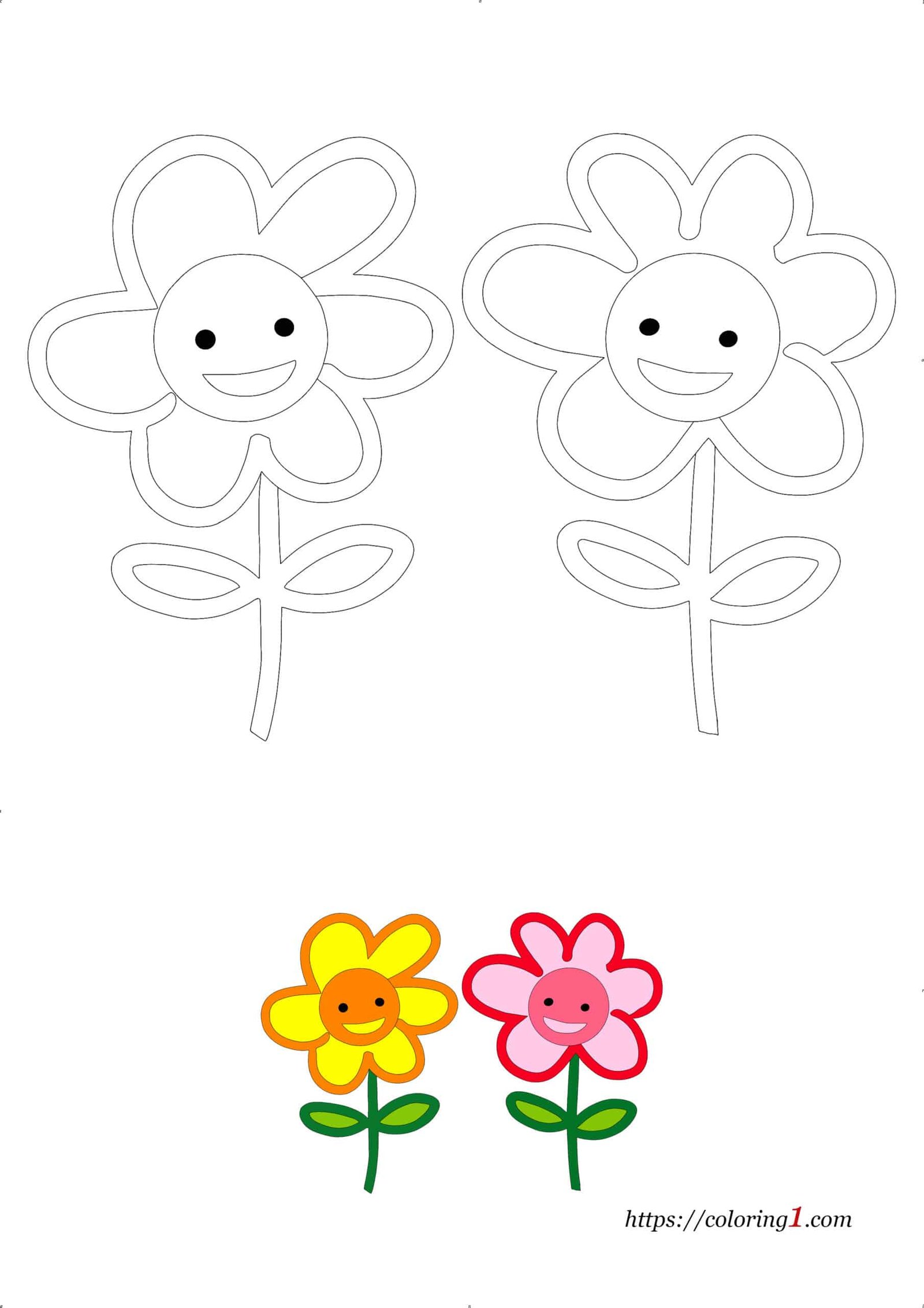 6 Petals Flowers easy printable coloring page for kids