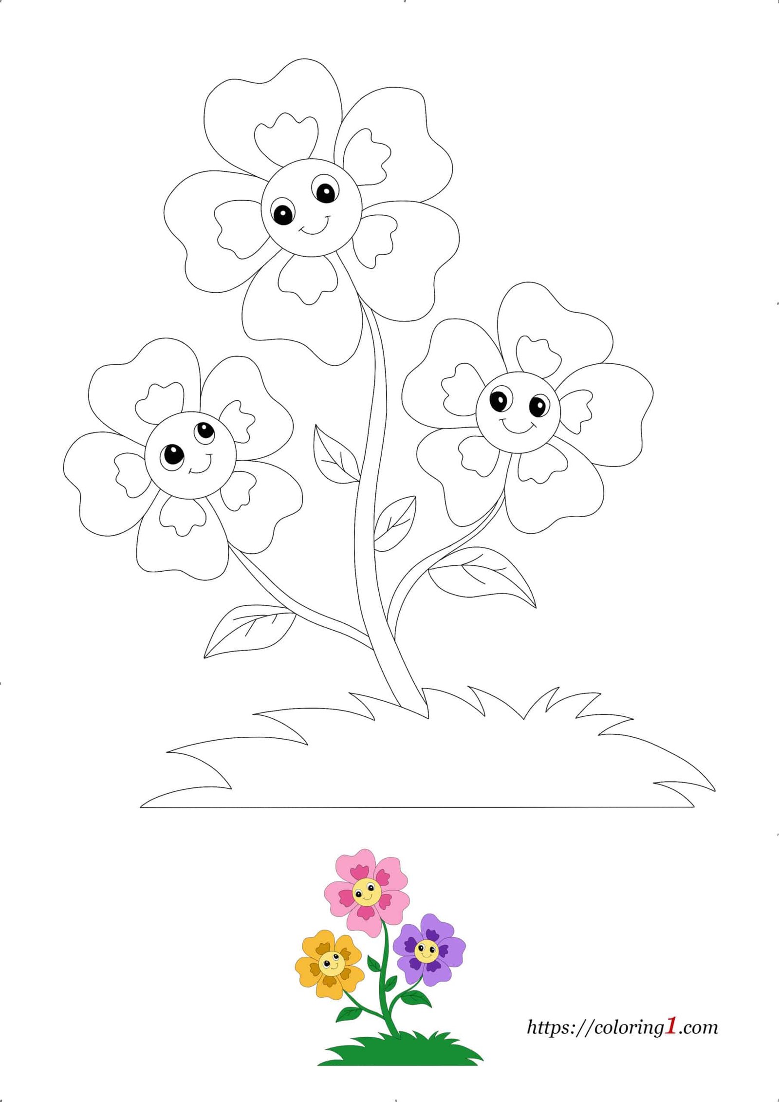 Beautiful Flowers free printable coloring page with sample