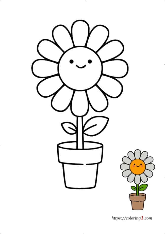 Schattige bloem gratis afdrukbare kleurplaat voor kinderen