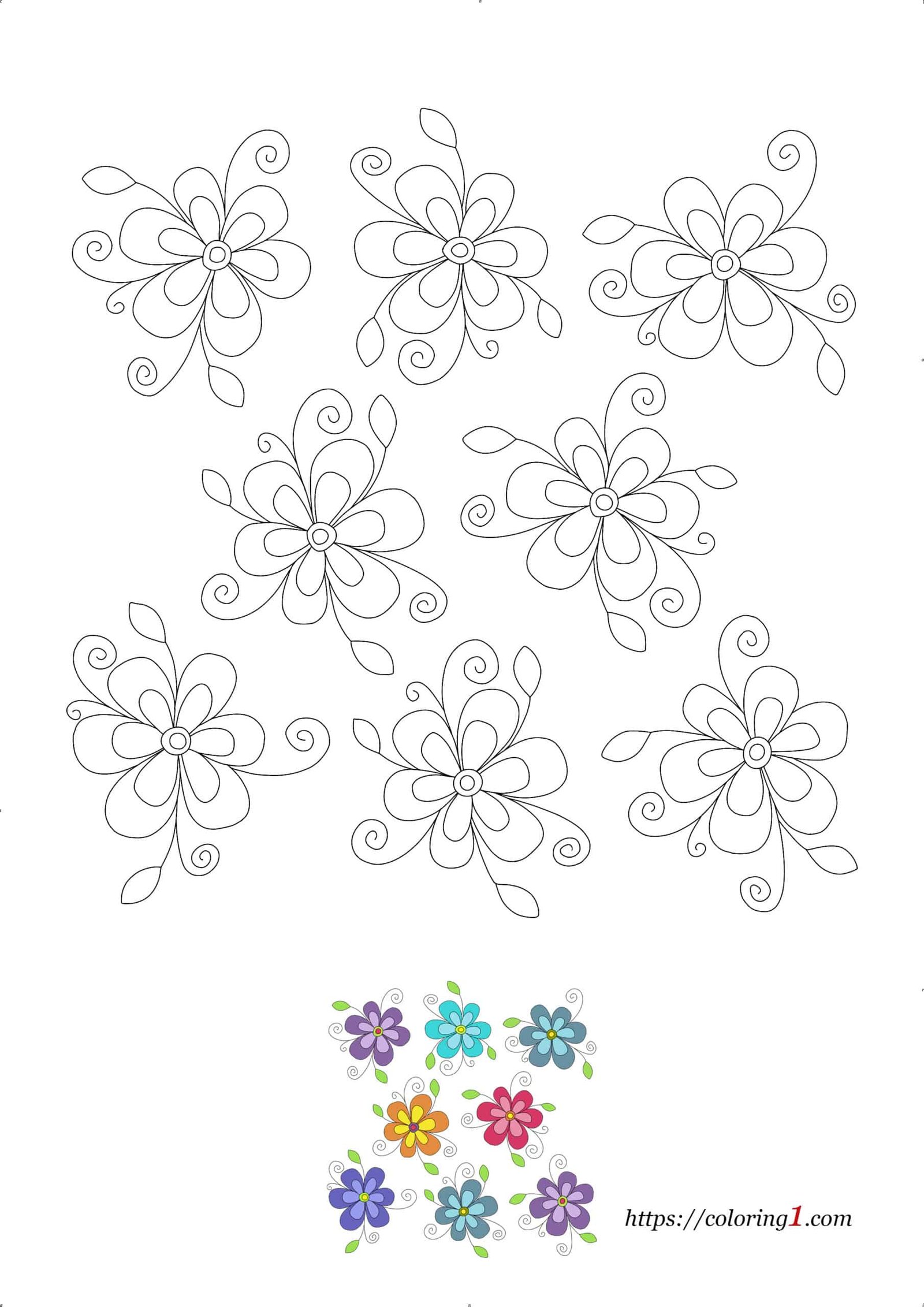 Detailed Flower Pattern Design hard coloring page to print for adults