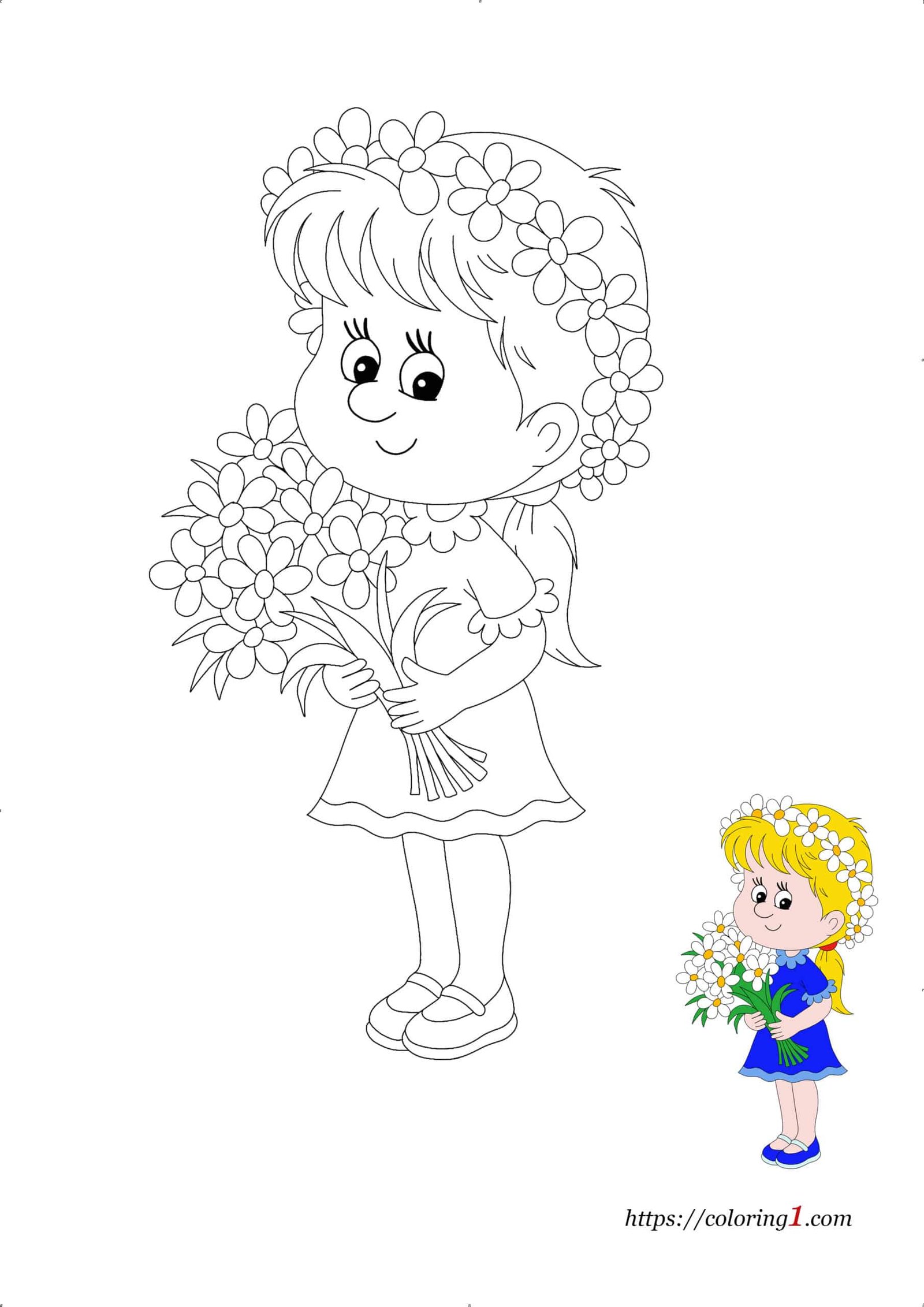 Meisje Met Bloemen gratis afdrukbare kleurboekpagina voor kinderen