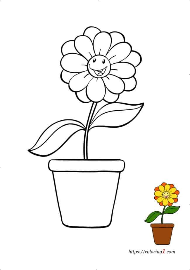 Flower Pot free printable coloring page for kids